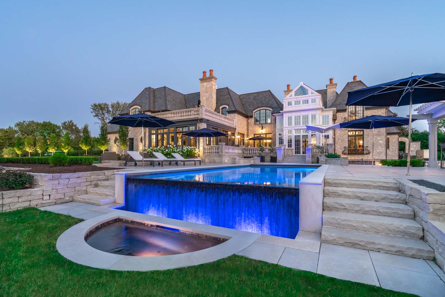 Mansion with waterfall pool